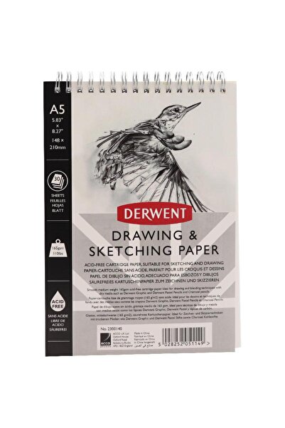Derwent دفتر رسم للفنانين، مقاس A5، 30 ورقة، أبيض، 165 جرام، مناسب للرسم العمودي