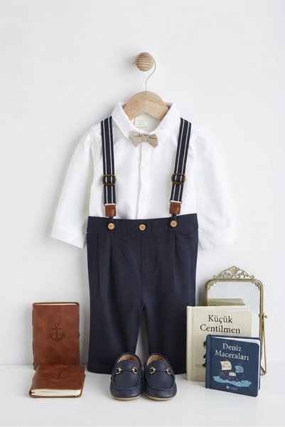 Next Baby Pamuklu Lacivert Smart Gömlek Pantolon Papyon 4'lü Set
