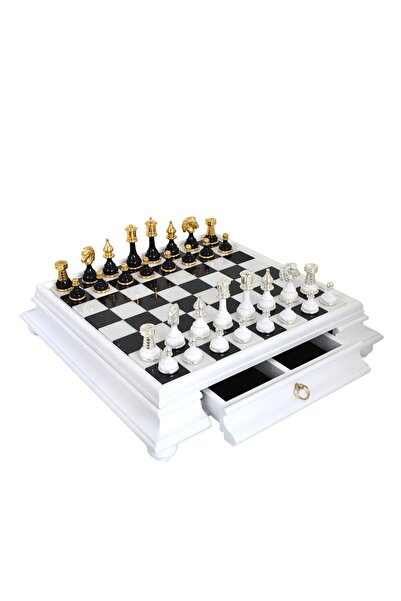 İTALFAMA Set de șah 47x47cm Lemn-Marmură Aur 24K Argint 925 Rege 9cm
