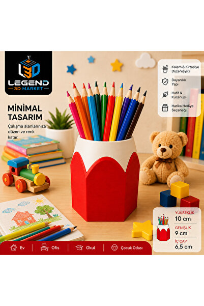 Legend 3D Market Kurşun Kalem Tasarımlı Renkli Masaüstü Düzenleyici 3D Baskı ...
