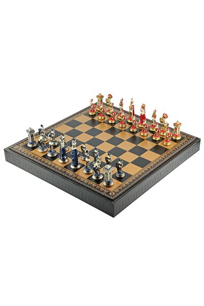 İTALFAMA Set de șah Maria Stuarda 48cm 3-în-1 |   Piele |   Backgammon