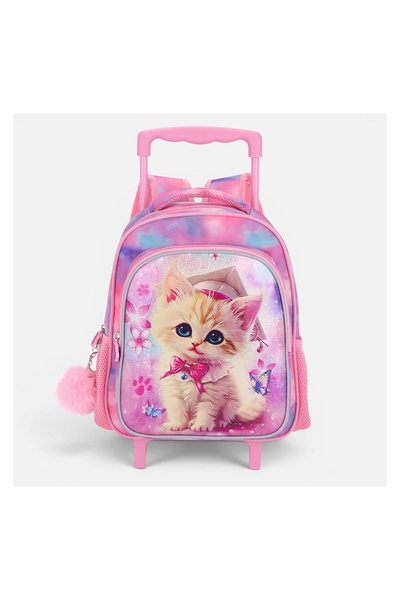 OEM Ghiozdan troler grădiniță, model pisicuță, tie-dye, roz – confort fără gr...