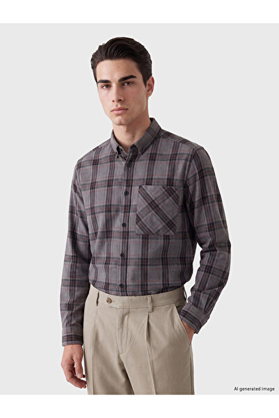 LC Waikiki Vizyon New Season Gray Regular Fit Plaid Men's Shirt Jacket