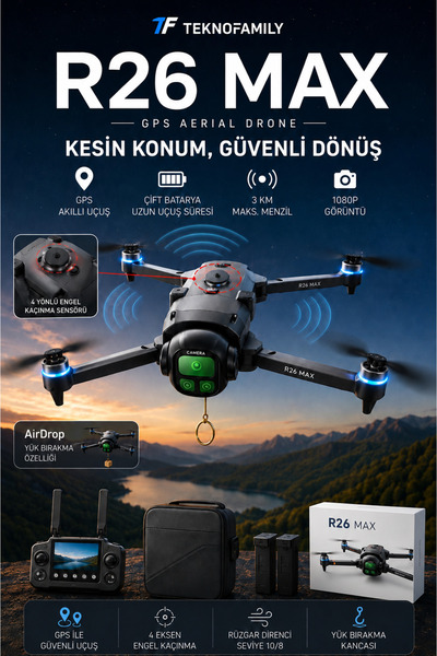 Genel Markalar R26 Max 3 Km Menzil Çift Batarya Yük Kaldırma ve Gps Özellikli...