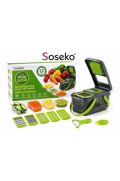 SOSEKO 22-Piece Multifunction Vegetable & Fruit Chopper, Slicer, Dicer, and G...