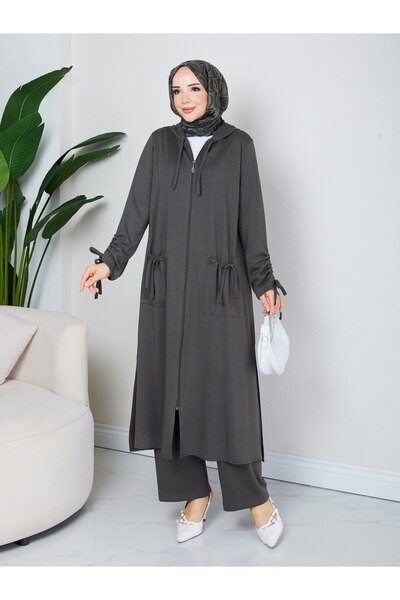 asyadabutik Yade Women's Hooded Ferace Pants 0Ysh0 Fabric Large Size Double Set