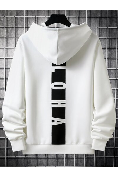 Mythologie Aloha Thick Winter Sweatshirt - White Printed Oversize Hoodie with...