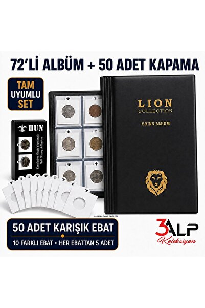 3Alp Koleksiyon Small Size 72-Piece Metal Coin Album and 50-Piece Mixed Size ...
