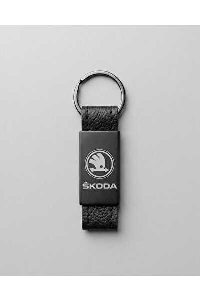 EngCar Care Skoda Logolu Deri Metal Anahtarlık Şık Sade Oto Anahtarlık