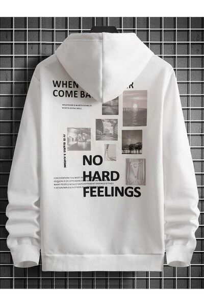 Mythologie Hard Feelings Thick Winter Sweatshirt - White Printed Oversized Ho...