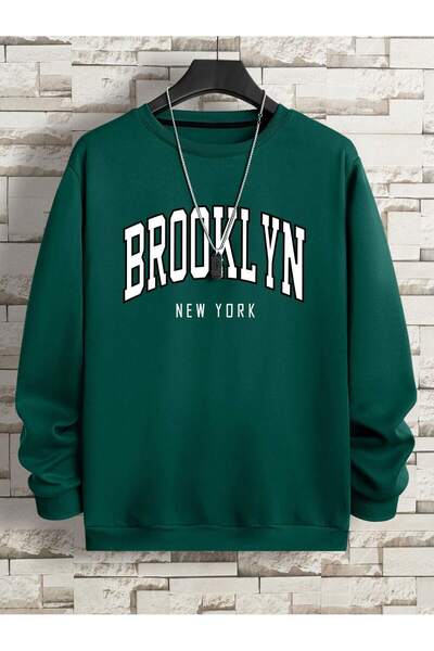 Mythologie Brooklyn New York Thick Winter Sweatshirt - Nefti Green Printed Ov...