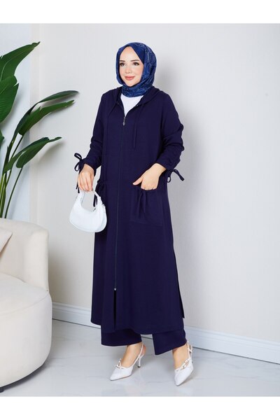 asyadabutik Yade Women's Hooded Ferace Pants 0Ysh0 Fabric Large Size Double Set