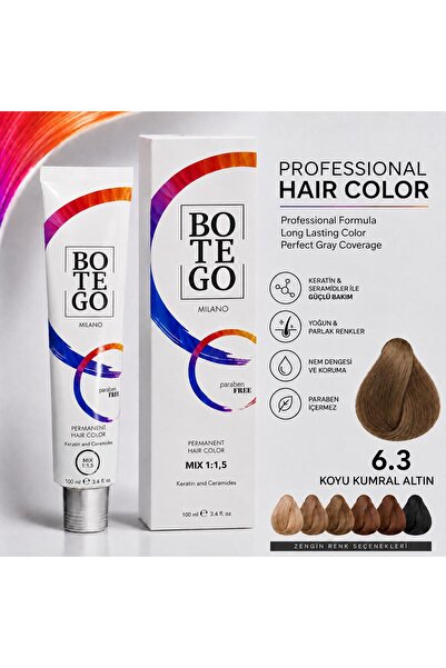 botegohair Profesyonel Krem Saç Boyası - 6.3 Koyu Dore Kumral 100 ml