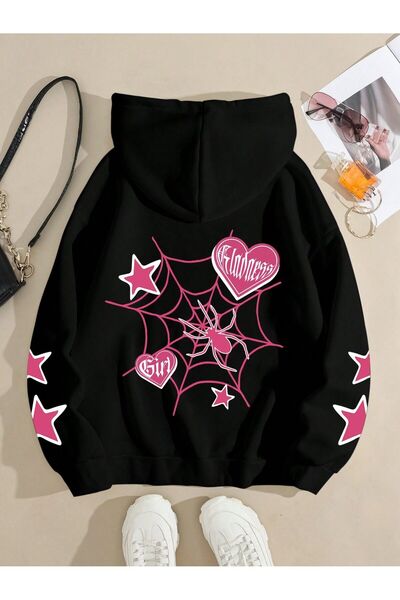 Mythologie Star Spider Sleeve Detail Thick Winter Sweatshirt - Black Printed ...