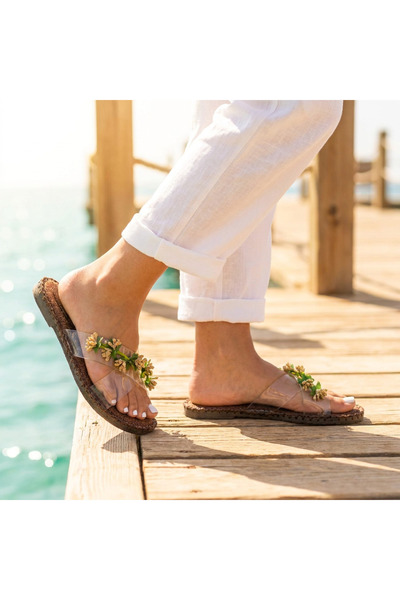 Letafia Botanic Transparent Tape Detailed Straw Slippers