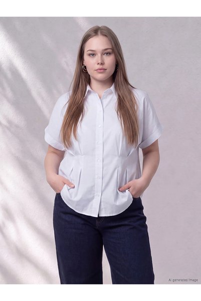 LC Waikiki Cămașă plisată de damă din poplin albă, mărime mare