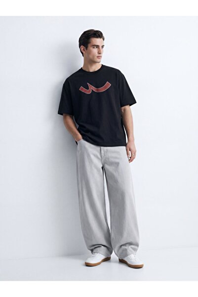 Ltb Regular Fit Sign Printed Black T-Shirt