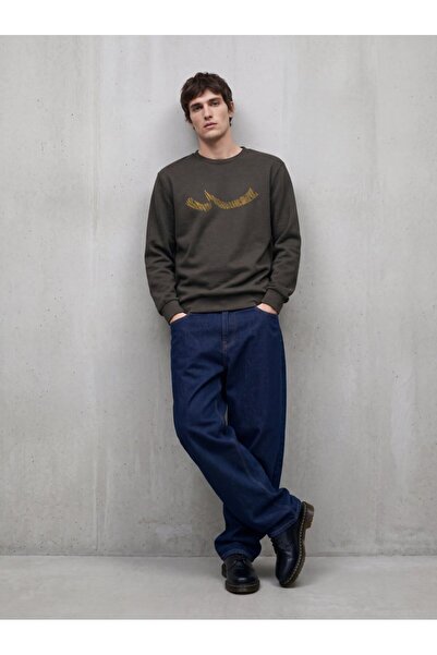 Ltb Regular Fit Sign Printed Crew Neck Green Sweatshirt