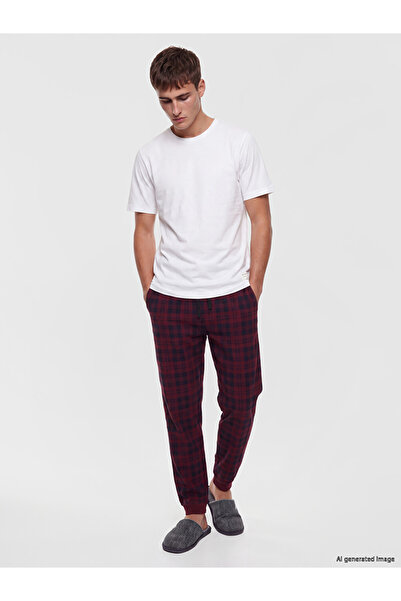 LC Waikiki Peak New Season Burgundy Regular Fit Plaid Men's Pajama Bottoms