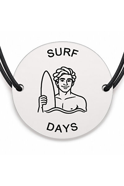 Simoshop Brățară argint 925 cu bănuț gravat tanar cu placa de surf, șnur negr...