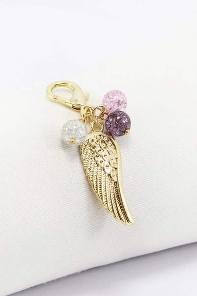 biuti Pembe Mor Necef Taşı Gold Renkli Metal Melek Kanadı Klipsli Cüzdan Çant...