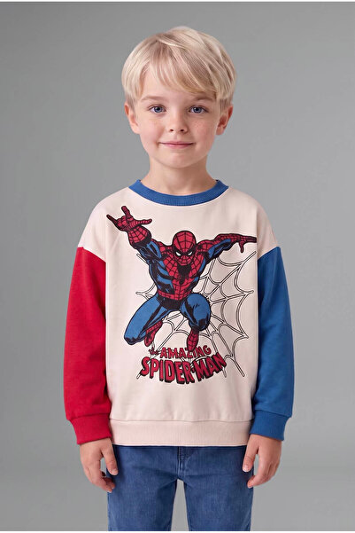DeFacto Marvel Spider-Man Baskılı Ekru Erkek Bebek Sweatshirt I3542A5/ER118