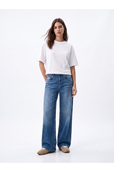 Ltb Μπλουζάκι Baby Tee Basic με λαιμόκοψη ποδηλάτου σε λευκό χρώμα