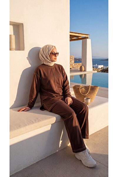 MİMİ Luxury Wear Women's Tunic Tracksuit Set with Stitching Detail and Crew N...