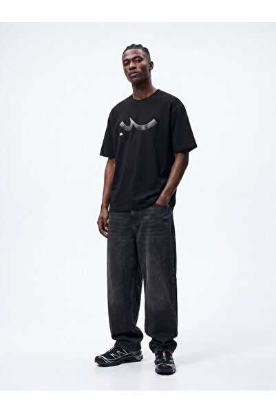 Ltb Relaxed Fit Sign Printed Black T-Shirt