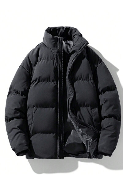 Richarlison Men's Black Lined Slimfit Water and Windproof Stand Collar Puffer...