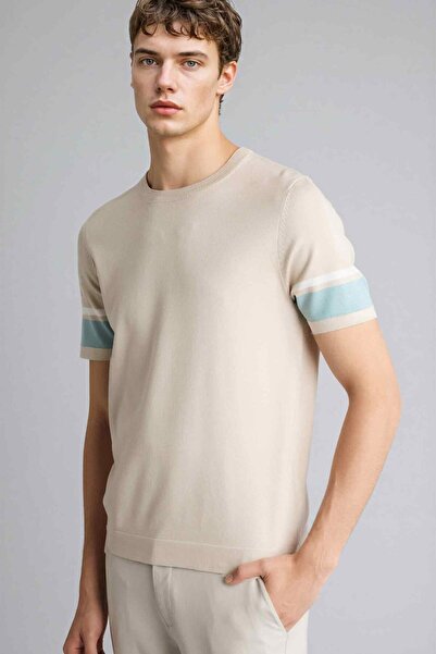 DeFacto Standard Fit Short Sleeve Stripe Detailed Knitwear Basic T-Shirt G344...