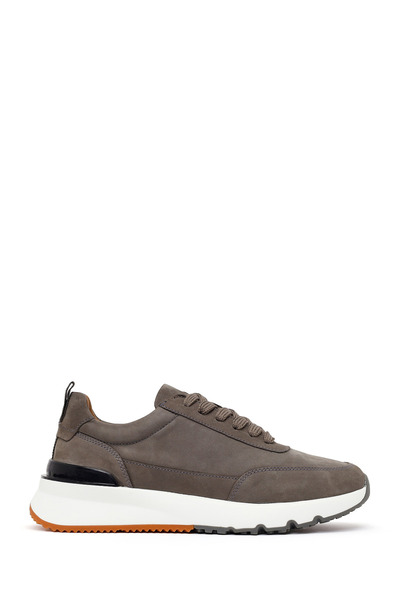 Derimod Men's Gray Lace-Up Thick Soled Nubuck Leather Casual Sneaker Wm740008Dn
