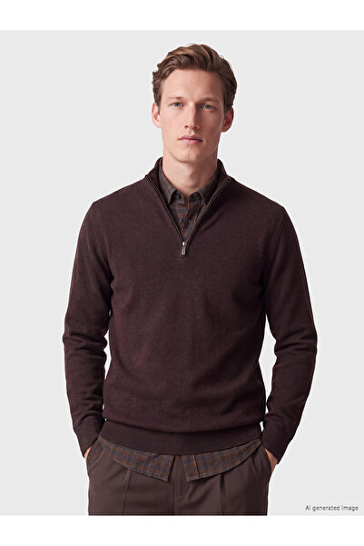 LC Waikiki Vizyon New Season Burgundy Half Zipper Turtleneck Men's Knitwear S...