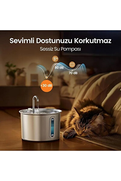 mikudesign Evcil Hayvan Su Pınarı - Paslanmaz Çelik - 2.2 Litre Kapasite