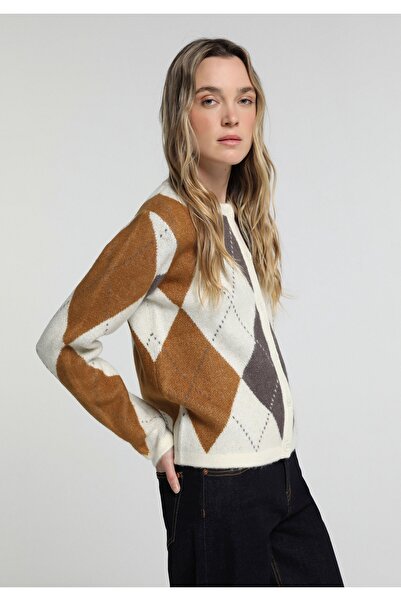 Colin's Regular Fit Round Neck Jacquard Women's White Cardigan
