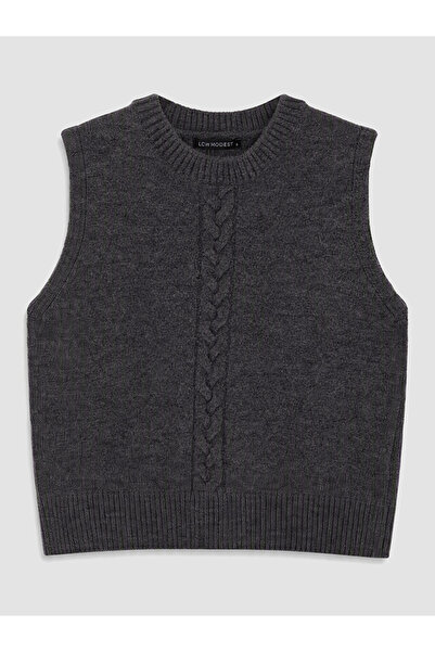 LC Waikiki Lcw Modest Anthracite Crew Neck Women's Knitwear Sweater