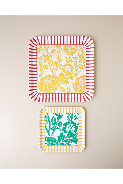 English Home Simple Flower Melamin 2’li Kaydırmaz Tepsi 33x33 cm + 24x24 cm R...