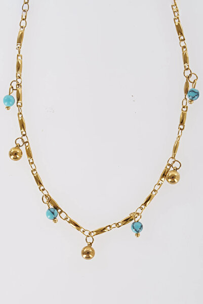 Kayra Hanging Bead Detailed Anklet Gold