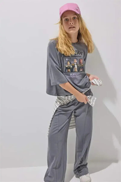 DeFacto Kpop - Demon Hunters Licensed 2-Piece Gray Set Girls H9295A826Au