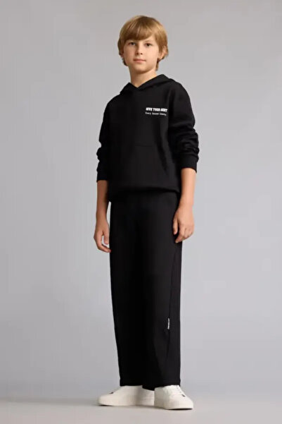 DeFacto Printed Hooded Kangaroo Pocket Top Wide Leg Bottom 2-Piece Set Boys I...