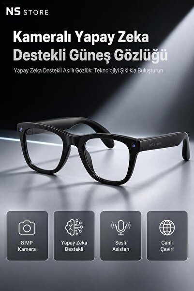 NS Store 8 MP Kameralı Yapay Zeka Destekli Akıllı Güneş Gözlüğü 1080P Video K...