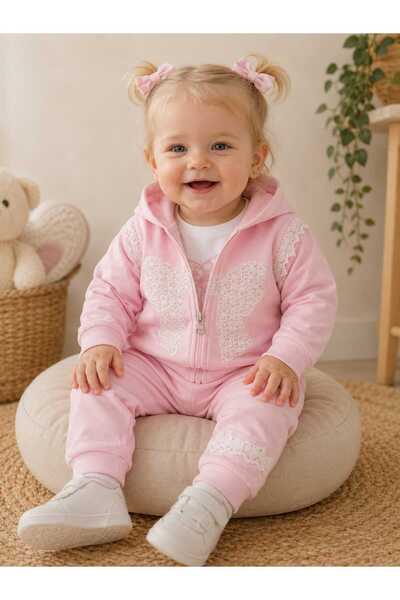 krm kerem bebe Baby Girl 3-Piece Seasonal Cotton Set with Lace Bow Detail and...