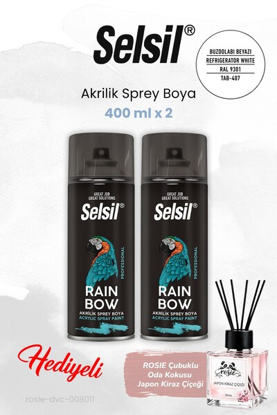 Selsil Buzdolabı Beyazı (400 ml x 2 adet) Akrilik Sprey Boya, ROSIE oda kokusu