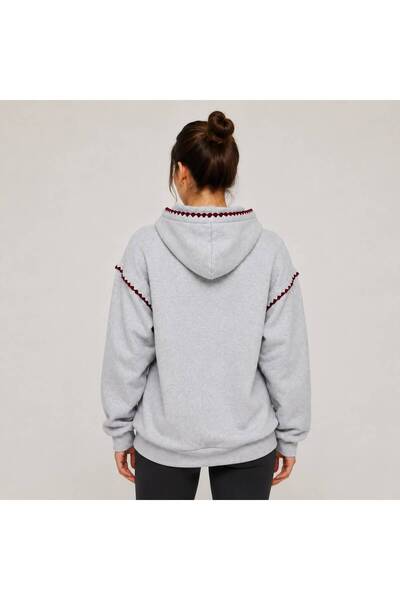 herkesemoda 2-Thread Raised Sweatshirt with Hood and Collar and Sleeve Trim Stitching Detail