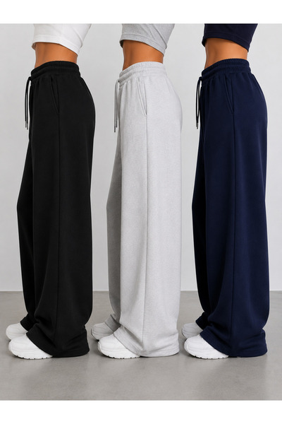 yx yustex sport 3-Pack Women's (Black-Grey-Navy Blue) Sweatpants, 3 Pieces In...
