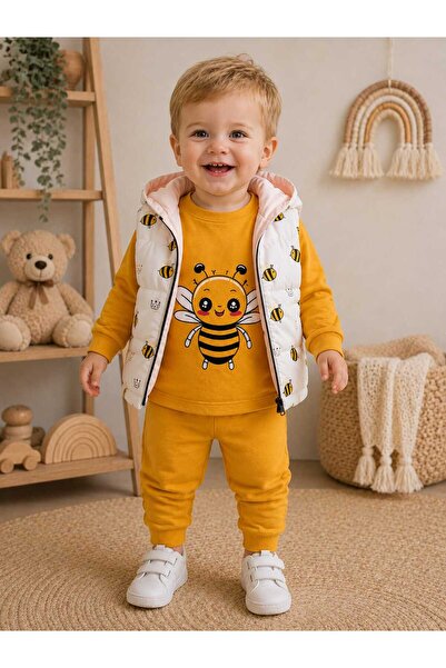 krm kerem bebe Boy-Girl (Unisex) Baby Bee Patterned Hooded Inflatable Vest 3-...