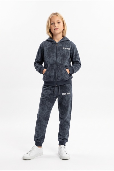 Toontoy Girl's Hooded Printed Tracksuit Set