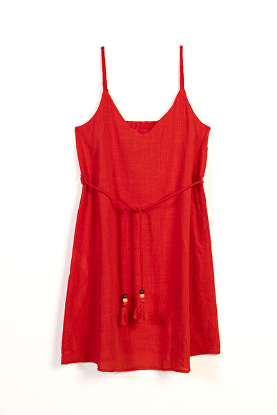 Nisan Linen Strap Dress Red