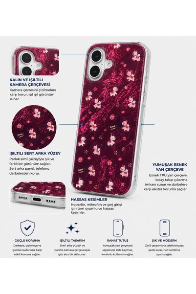 OLEA AKSESUAR غطاء حماية منقوش متوافق مع iPhone 16 (مطبوع من الداخل) مع جوانب شفافة وغلاف لامع أنيق