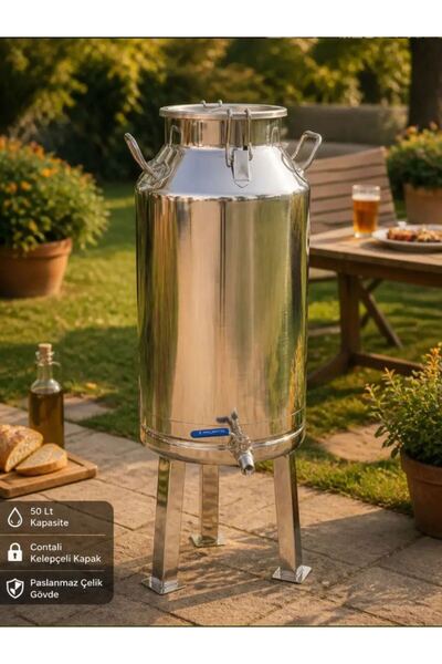 Kaan Coşkun Metal Paslanmaz Çelik Ayaklı Güğüm - 50 Lt (Contalı Kelepçeli Kapak)